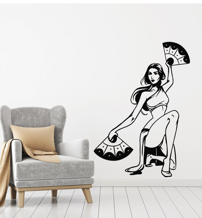 Vinyl Wall Decal Dancer Woman With Fan Japan Oriental Art Stickers Mural (g1292)