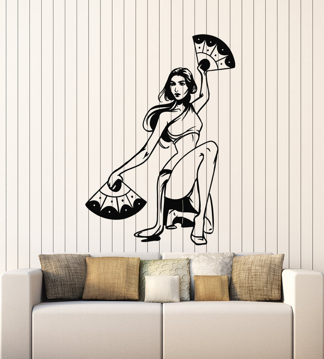 Vinyl Wall Decal Dancer Woman With Fan Japan Oriental Art Stickers Mural (g1292)