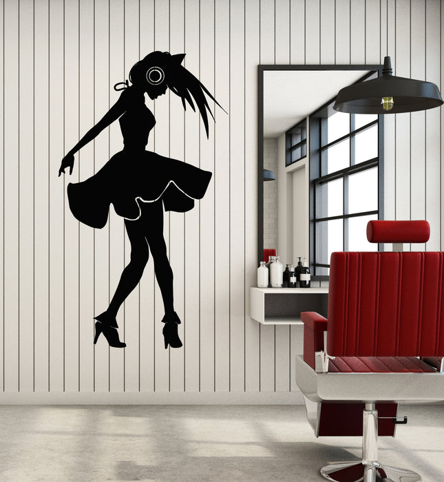 Autocollant mural en vinyle pour studio de danse avec casque de danseuse (g6867)