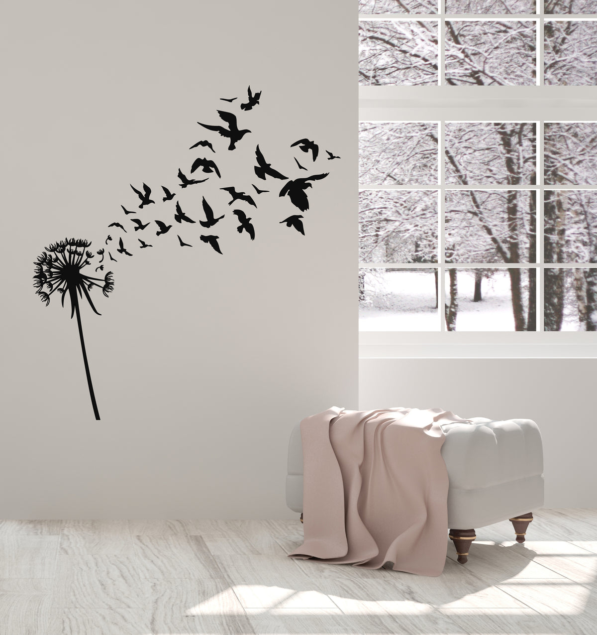 Vinyl Wall Decal Dandelion Flower Bud Floral Birds Patterns Stickers M ...