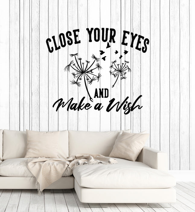 Vinyl Wall Decal Make Wish Inspiring Phrase Dandelions Flower Stickers Mural (g4160)