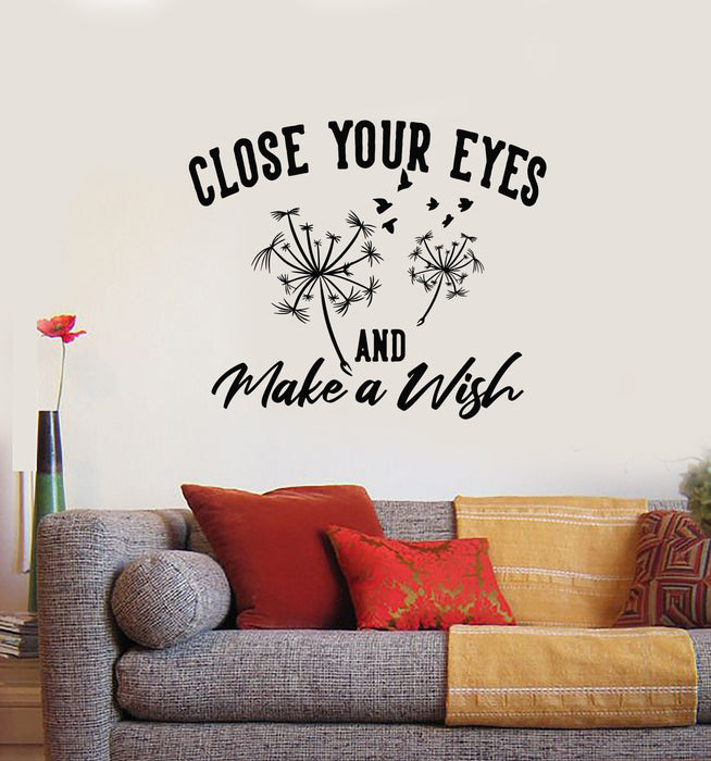 Vinyl Wall Decal Make Wish Inspiring Phrase Dandelions Flower Stickers Mural (g4160)