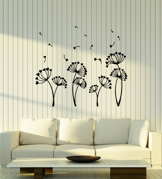 Vinyl Wall Decal Dandelions Hearts Flower Garden Bedroom Decor Stickers Mural (g6385)