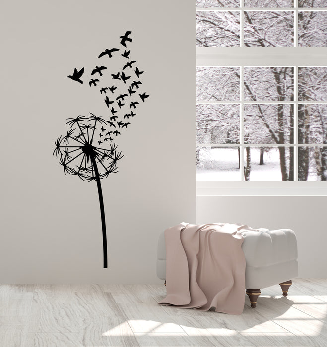 Vinyl Wall Decal Flower Dandelion With Birds Patterns Nature Summer Stickers Mural (g7240)