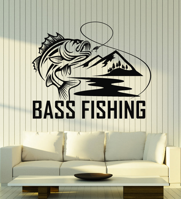 Vinyl Wall Decal Bass Fishing Hunting Hobby Catch Fish Stickers Mural (g7422)