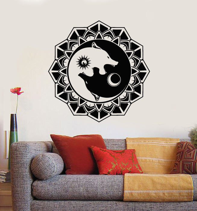 Vinyl Wall Decal Circle Day Night Couple Wolfs Ornament Stickers Mural (g3471)