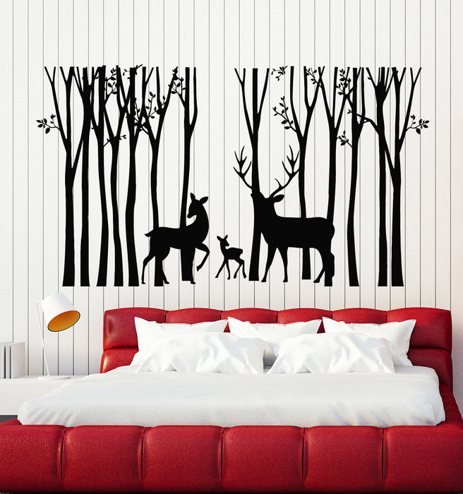 Vinyl Wall Decal Deer Family Forest Wild Animals Trees Nature Kids Room Stickers Mural (g2241)