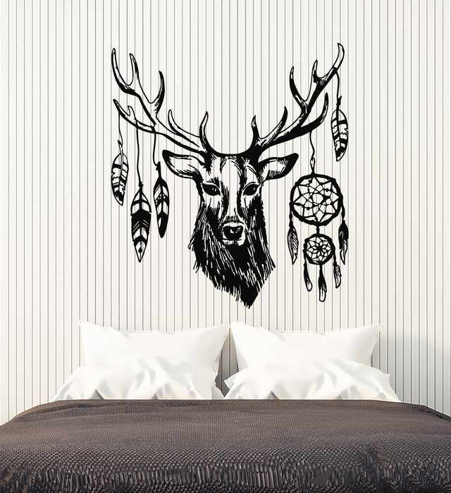 Vinyl Wall Decal Wild Animal Deer Head Bedroom Dream Catcher Stickers Mural (g3172)