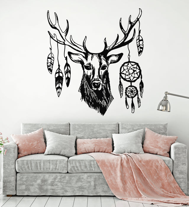 Vinyl Wall Decal Wild Animal Deer Head Bedroom Dream Catcher Stickers Mural (g3172)