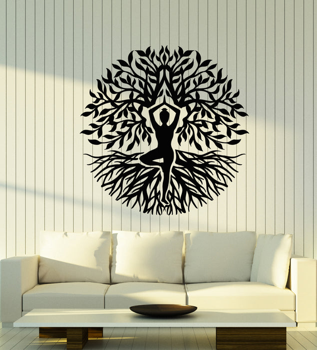 Vinyl Wall Decal Yoga Gym Meditation Room Zen Tree Roots Stickers Mural (g3260)