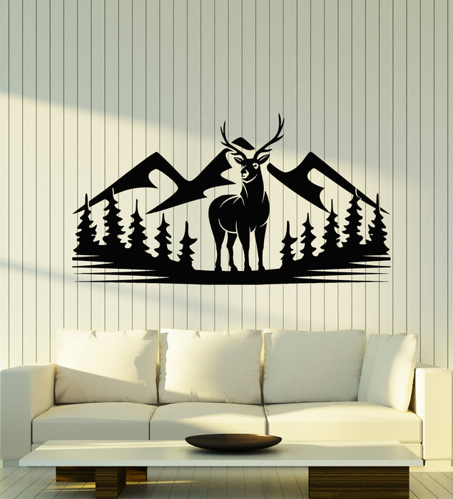 Vinyl Wall Decal Deer Animal Forest Hunting Mountains Nature Stickers Mural (g3459)