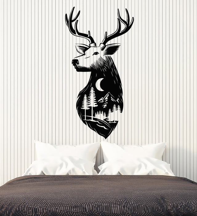 Vinyl Wall Decal Deer Animal Forest Night Moon Bedroom Stickers Mural (g3530)