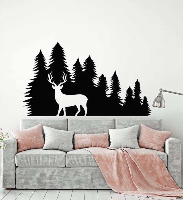 Vinyl Wall Decal Deer Forest Animal Nature Fir Trees Living Room Stickers Mural (g5022)