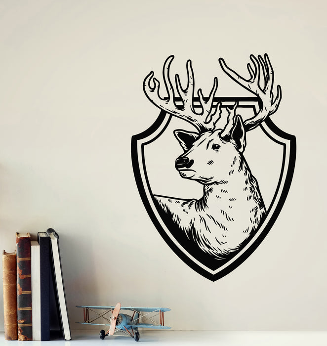 Vinyl Wall Decal Deer Shield Hunting Logo Wild Animal Stickers Mural (g7589)