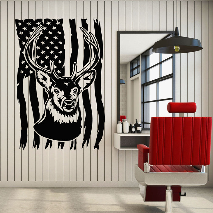 Vinyl Wall Decal Wild Stag Deer Horn Flag Of USA Decor Stickers Mural (g8054)