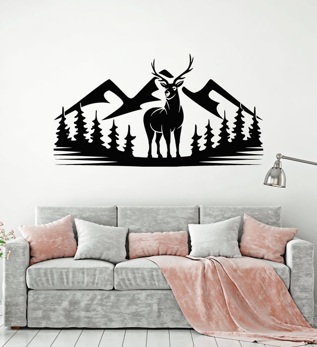 Vinyl Wall Decal Deer Animal Forest Hunting Mountains Nature Stickers Mural (g3459)