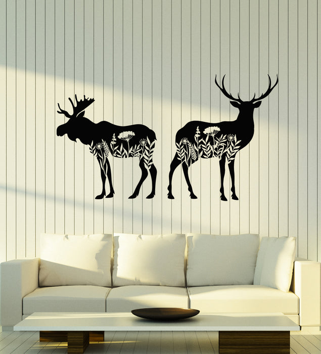 Vinyl Wall Decal Animals Deer Moose Flowers Nature Kids Room Stickers Mural (g3966)