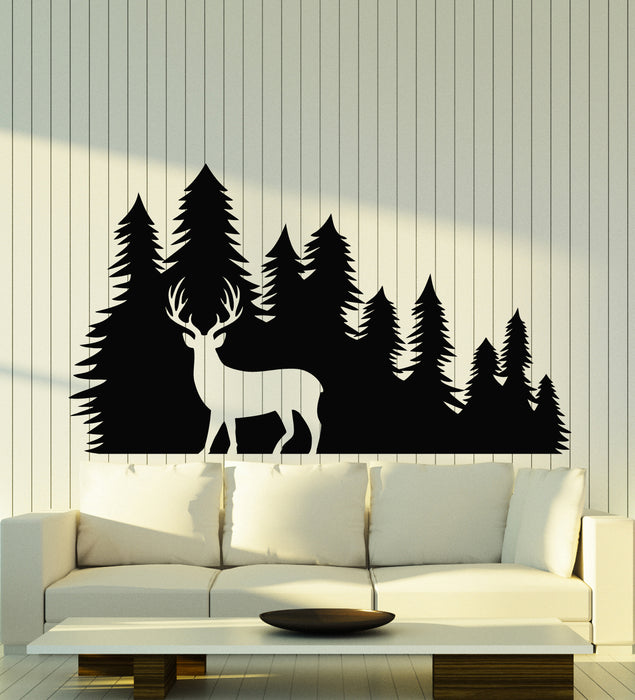 Vinyl Wall Decal Deer Forest Animal Nature Fir Trees Living Room Stickers Mural (g5022)