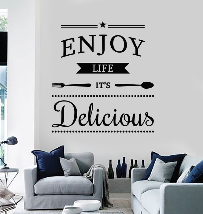 Vinyl Wall Decal Inspiring Phrase Enjoy Life Delicious Cafe Kitchen Stickers Mural (g2805)