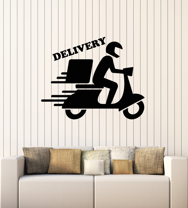 Vinyl Wall Decal Food Delivery Guy Bike Fast Service Store Stickers Mural (g3360)