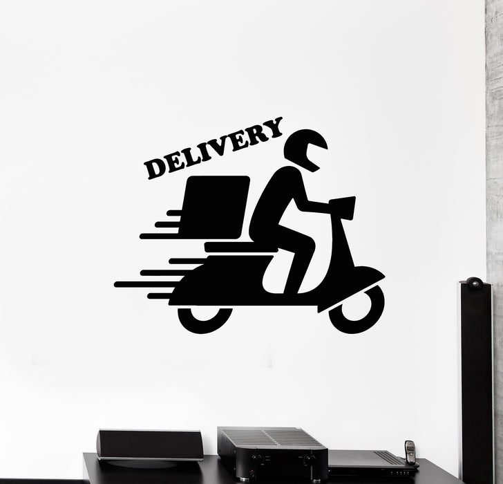 Vinyl Wall Decal Food Delivery Guy Bike Fast Service Store Stickers Mural (g3360)