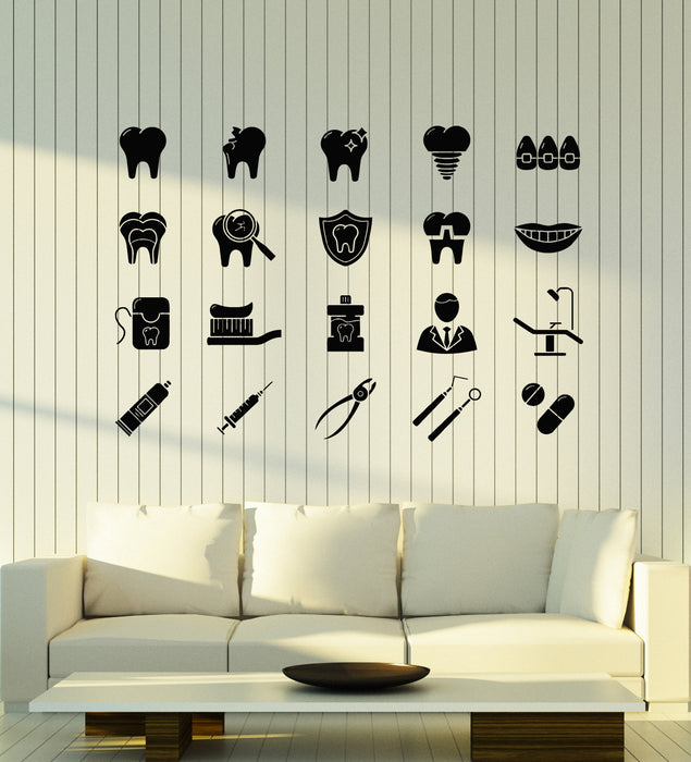 Vinyl Wall Decal Tooth Dentist Tools Dentistry Dental Clinic Logo Stickers Mural (g5944)