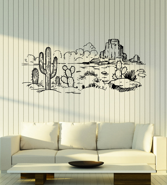 Vinyl Wall Decal Desert America With Cactus Landscape Sketch Decor Stickers Mural (g7291)