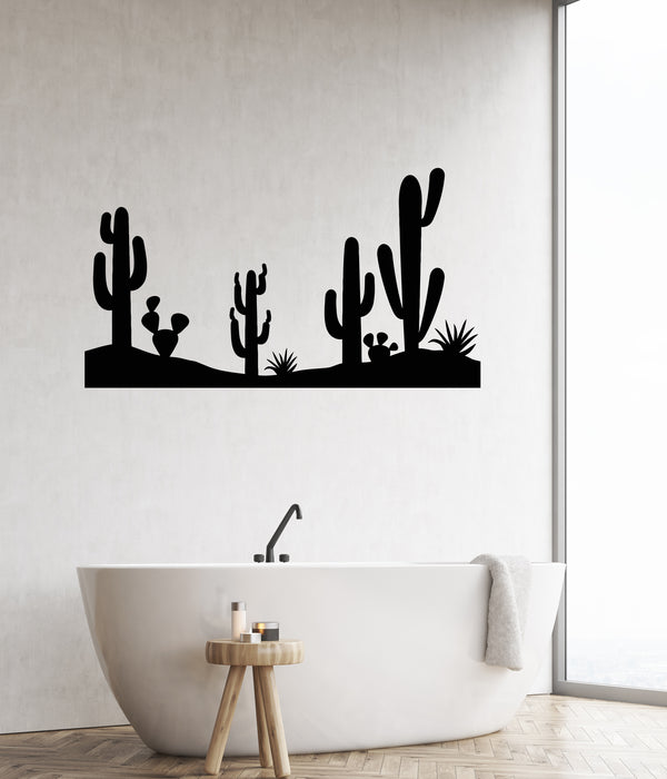 Vinyl Wall Decal Landscape With Cactus Plants Southwest Wildlife Stickers Mural (g8464)