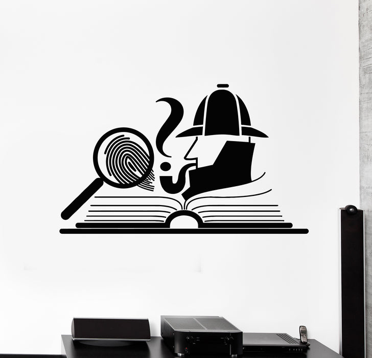Vinyl Wall Decal Sleuth Detective Loupe Fingerprint Open Book Stickers Mural (g2981)