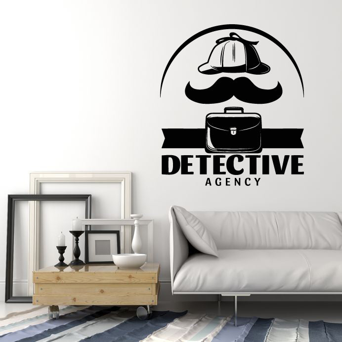 Vinyl Wall Decal Detective Agency Investigation Agent Mustache Hat Stickers Mural (g3509)