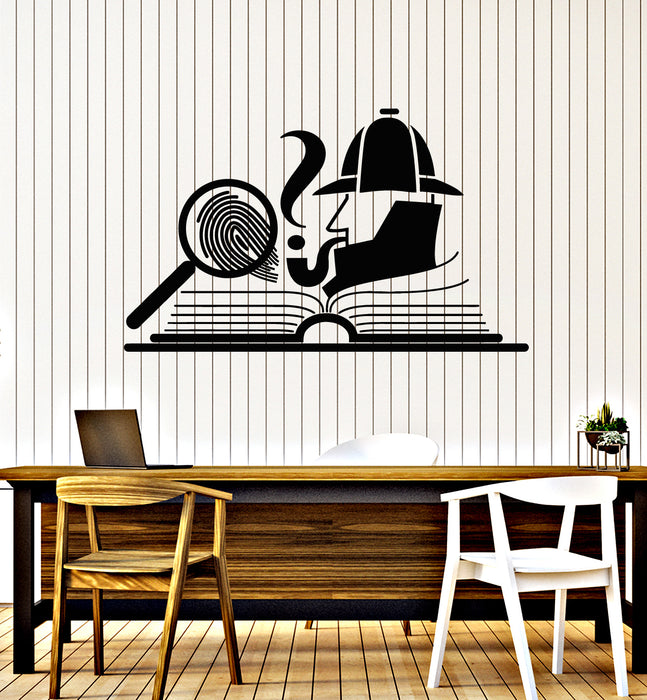 Vinyl Wall Decal Sleuth Detective Loupe Fingerprint Open Book Stickers Mural (g2981)