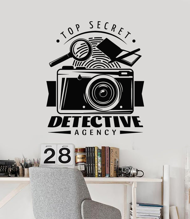 Vinyl Wall Decal Detective Agency Top Secret Sleuth Loupe Stickers Mural (g3506)
