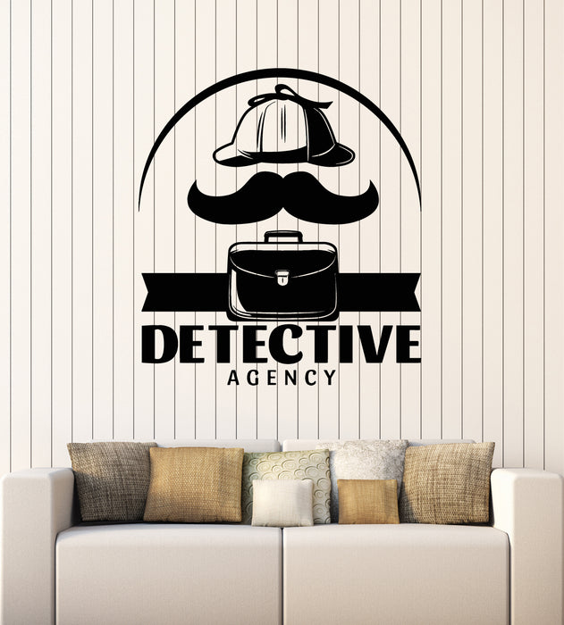 Vinyl Wall Decal Detective Agency Investigation Agent Mustache Hat Stickers Mural (g3509)