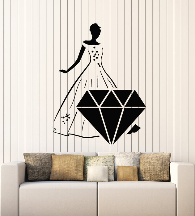 Vinyl Wall Decal Beautiful Bride Girl Wedding Salon Diamond Gemstone Jewelry Stickers Mural (g3049)