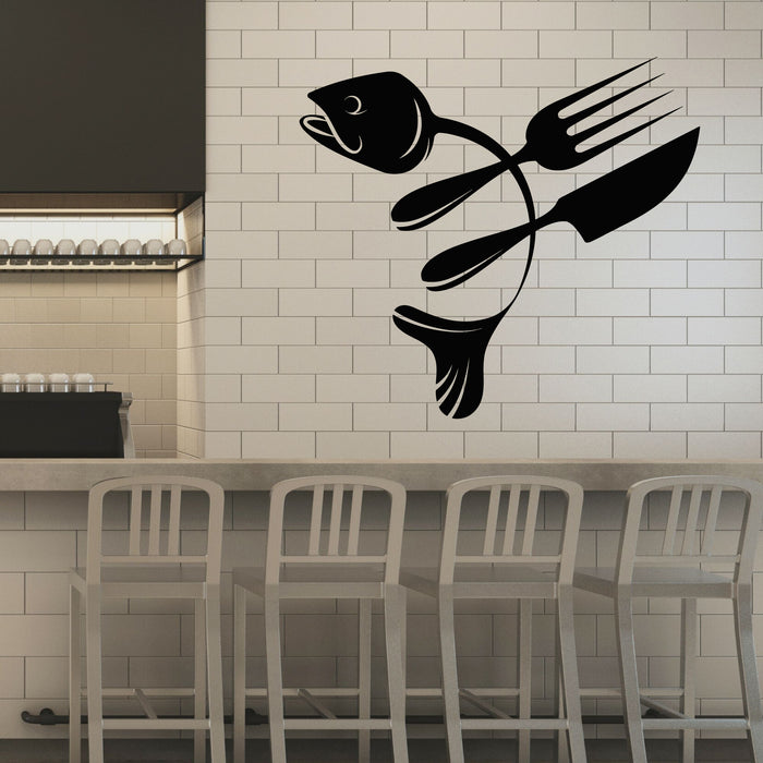 Vinyl Wall Decal Cutlery Fork Spoon Fish Skeleton Dinner Room Stickers Mural (g8446)