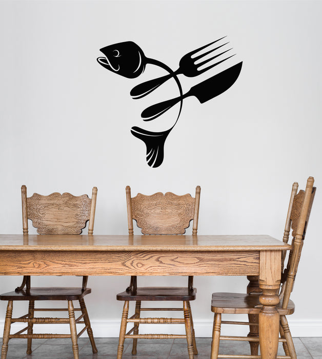 Vinyl Wall Decal Cutlery Fork Spoon Fish Skeleton Dinner Room Stickers Mural (g8446)
