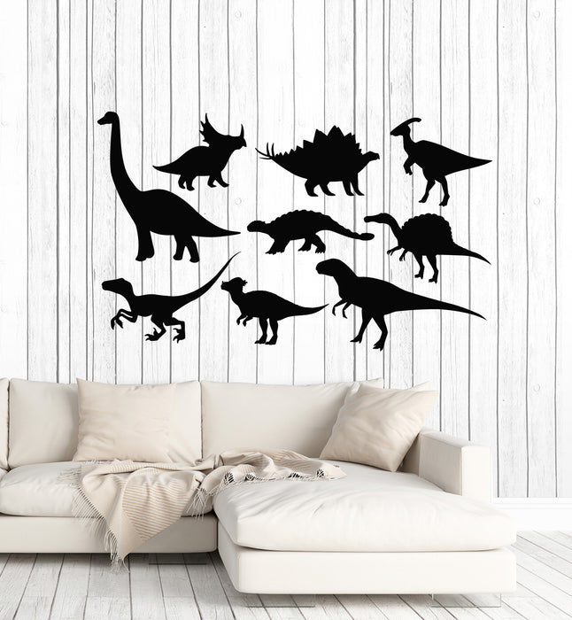 Vinyl Wall Decal Jurassic Park Cartoon Dinosaur Set Silhouette Kids Room Stickers Mural (g7023)