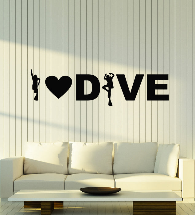 Vinyl Wall Decal I Love Dive Phrase Water Diving Club Extreme Sports Stickers Mural (g1159)