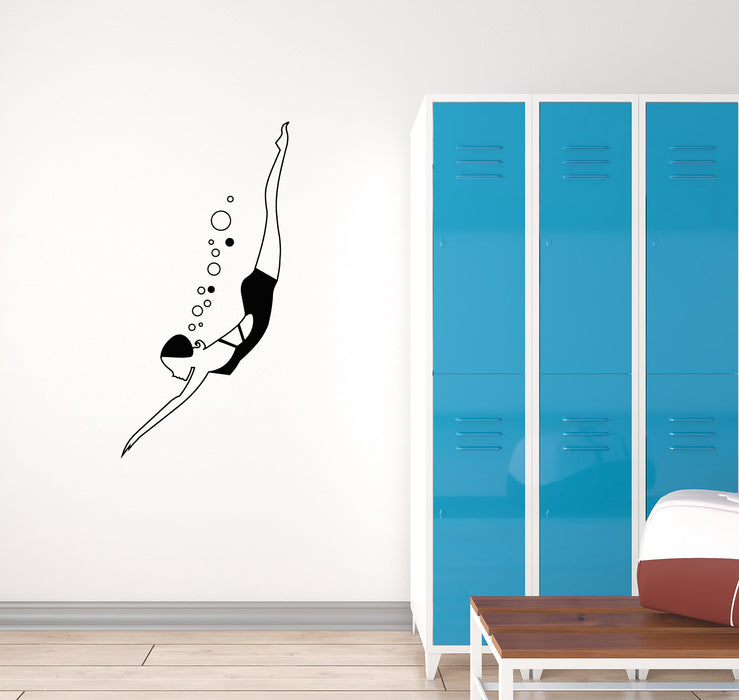 Vinyl Decal Wall Sticker Diver Swimmer Girl Decor for Pool Mural Unique Gift (g085)