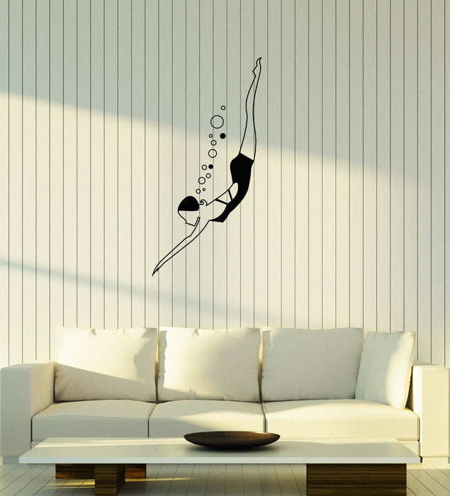Vinyl Decal Wall Sticker Diver Swimmer Girl Decor for Pool Mural Unique Gift (g085)