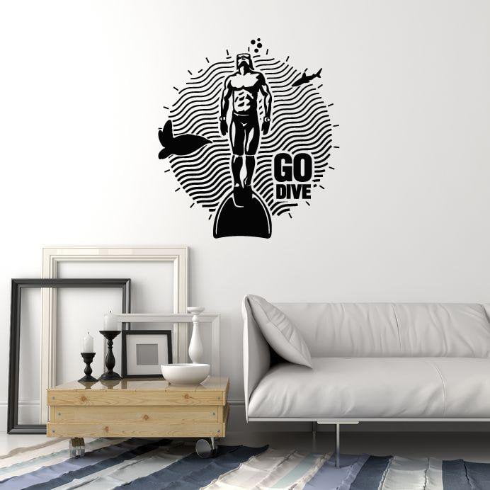 Виниловые наклейки на стену Go Dive Scuba Diver Diving Room Home Decor Stickers Mural (ig5662)