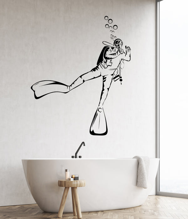 Diver Vinyl Wall Decal Decor for Bathroom Sports Water Extreme Sports Marine Ocean Stickers Mural (k079)