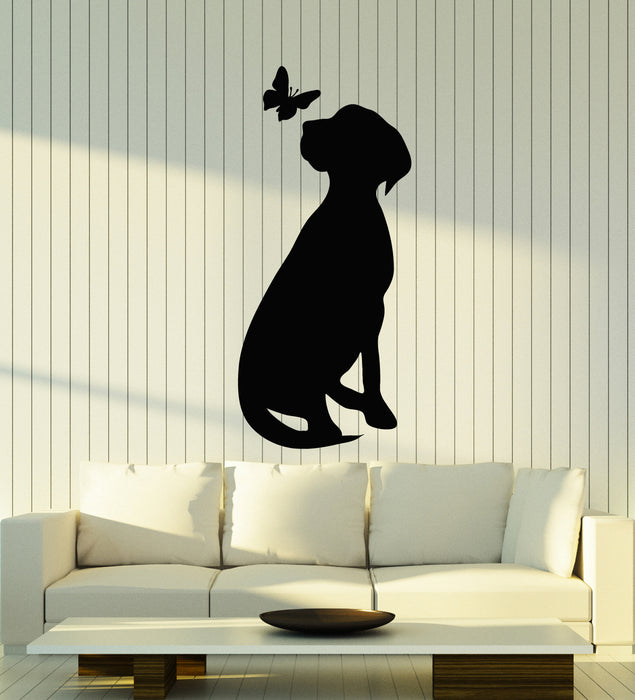 Vinyl Wall Decal Dog With Butterfly Silhouette Pet Home Animals Stickers Mural (g1315)