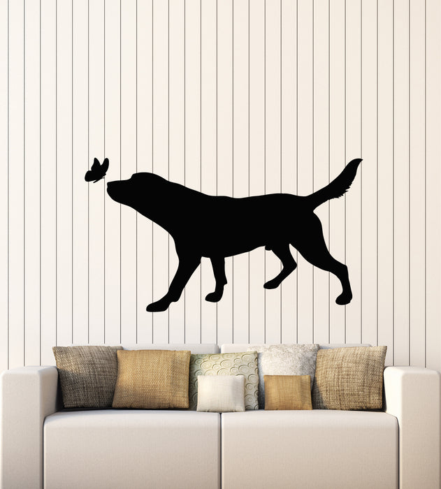 Vinyl Wall Decal Pets House Animals Care Dog Butterfly Silhouette Stickers Mural (g1357)