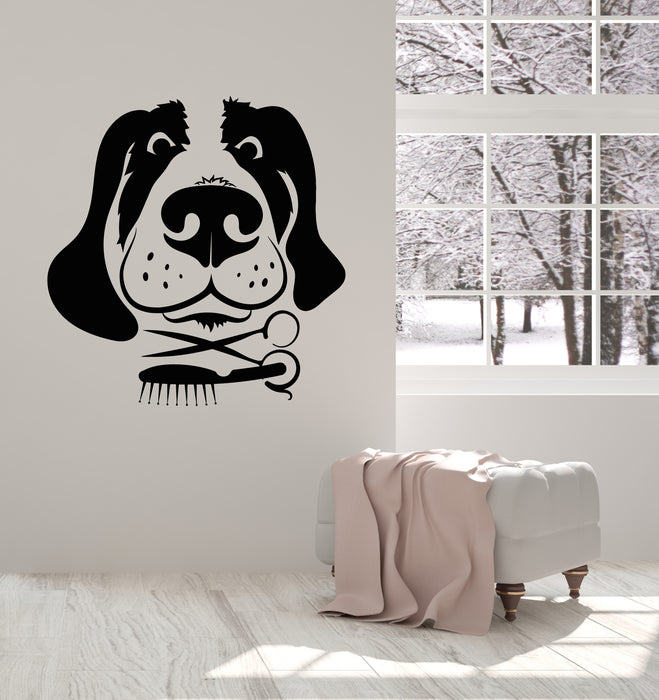 Vinyl Wall Decal Dog Grooming Comb Pets Head Stickers Mural (g2338)