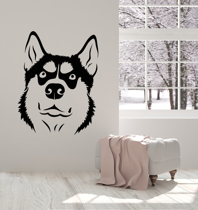 Vinyl Wall Decal Funny Dog Head Husky Pets House Animal Stickers Mural (g2363)