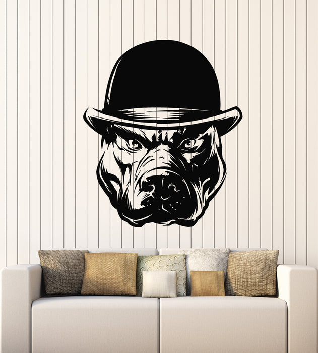 Vinyl Wall Decal Dog In Hat Pitbull Animal Head Pet Garage Decor Stickers Mural (g2489)