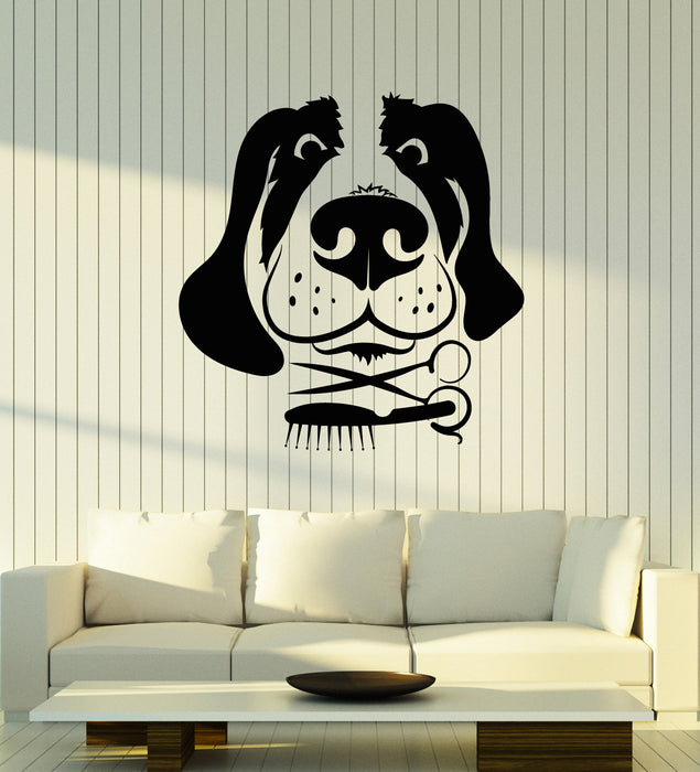 Vinyl Wall Decal Dog Grooming Comb Pets Head Stickers Mural (g2338)