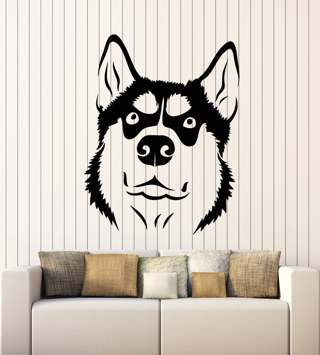 Vinyl Wall Decal Funny Dog Head Husky Pets House Animal Stickers Mural (g2363)