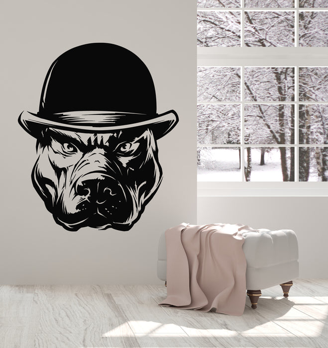 Vinyl Wall Decal Dog In Hat Pitbull Animal Head Pet Garage Decor Stickers Mural (g2489)